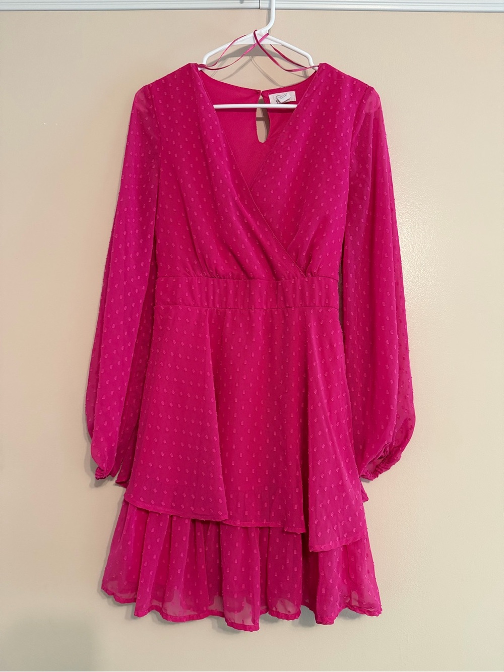 Girls' Fuchsia Long-Sleeve Tiered Party Dress